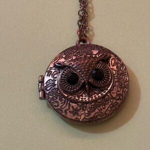 Owl Locket Pendant Necklace - Antique Copper Tone